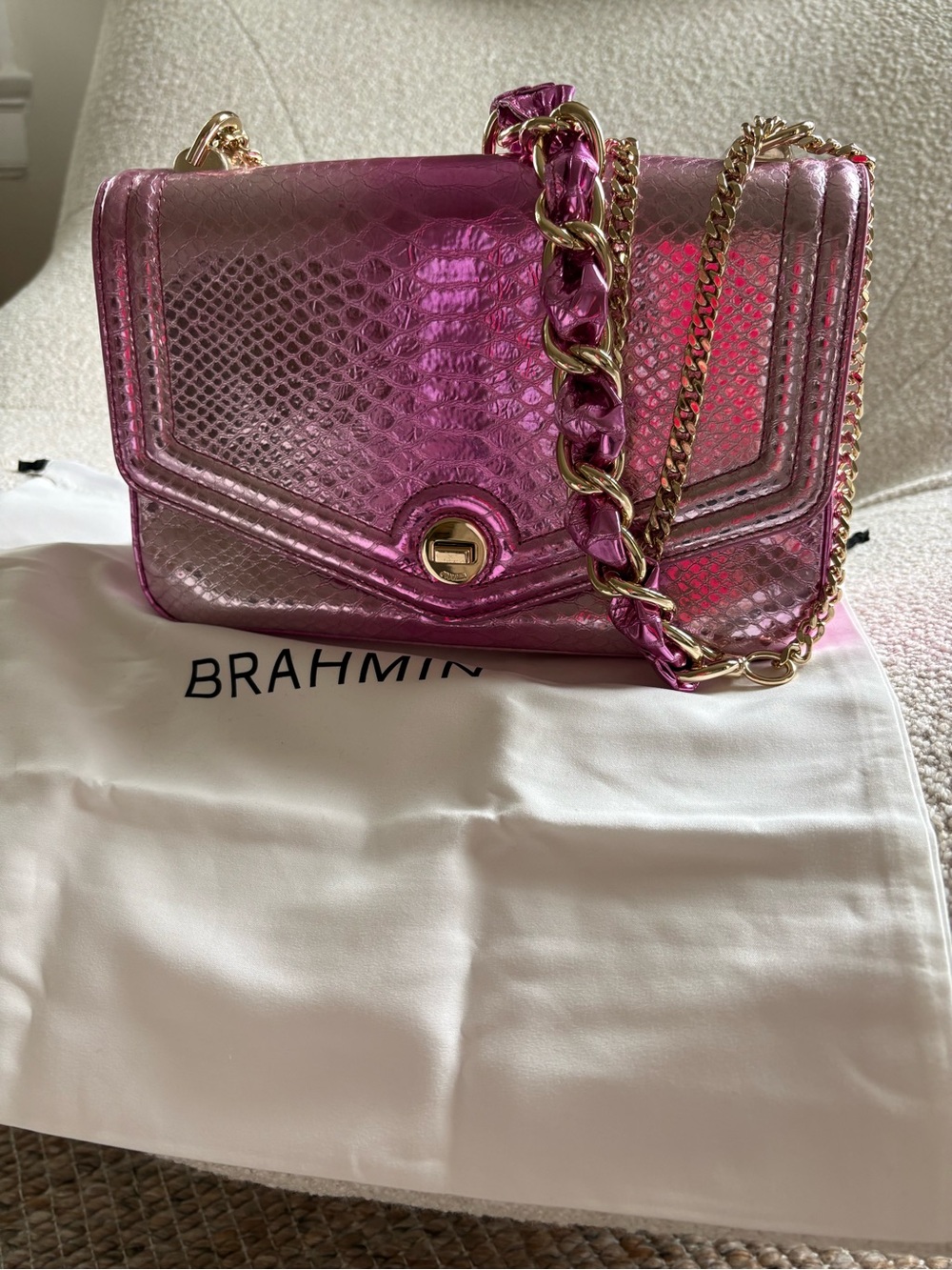 Brahmin Rosalie Rose Water Akoni crossbody metallic pink
